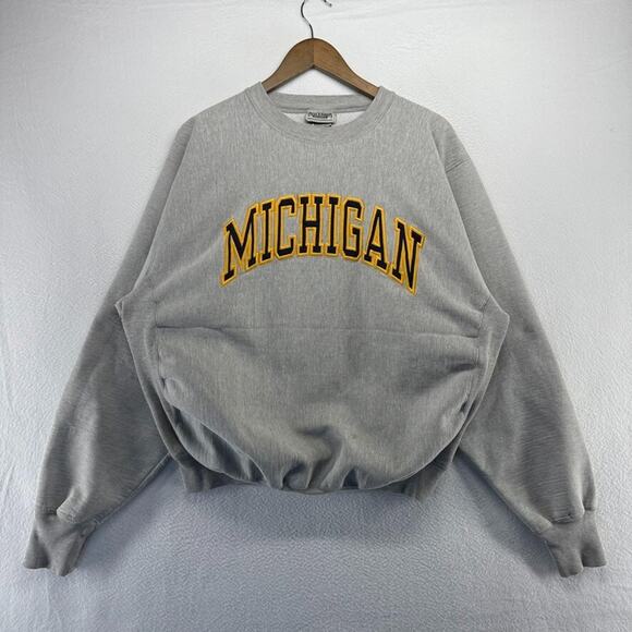 Vintage Michigan Sweatshirt Men's XL Gray Crewneck Embroidered Heavyweight y2k - Picture 1 of 14